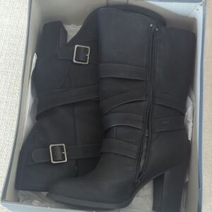 Apt. 9 Black Heeled Boots with Buckle Detail